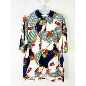 VTG Simultaneous Large Men Golf All Over Print Equestrian Style Polo Shirt EUC